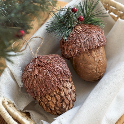 Lot de 5 Suspensions de Noël Glands et Pommes de Pin, Finition Naturelle et Charme Rustique