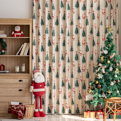 Custom Christmas Curtains, Printed Chenille Fabric, Santa and Christmas Tree Pattern – NOËLYS Curtains