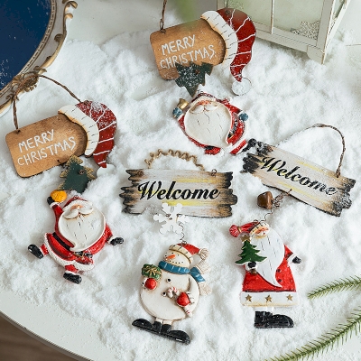 Lot de 5 Suspensions de Noël Vintage, Métal et Résine, Motifs Père Noël et Bonhomme de Neige