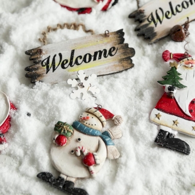 Lot de 5 Suspensions de Noël Vintage, Métal et Résine, Motifs Père Noël et Bonhomme de Neige