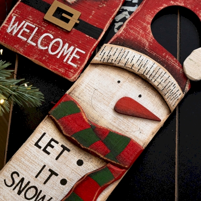 Wooden Christmas Door Decoration, 36 × 13 cm, Two Designs to Choose From