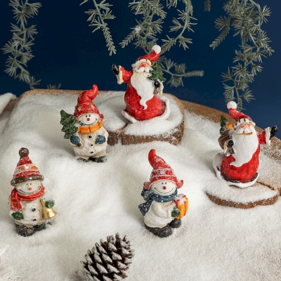 Lot de 5 Figurines de Noël en Résine, Père Noël et Bonshommes de Neige, à Poser sur la Table ou la Cheminée