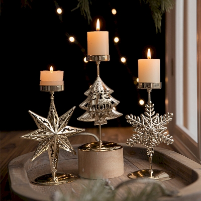 Bougeoir de Noël en Métal Doré, 6 Modèles au Choix