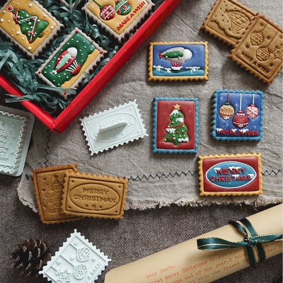Set of 4 Stamp Cookie Molds, Christmas Spirit and Festive Designs
