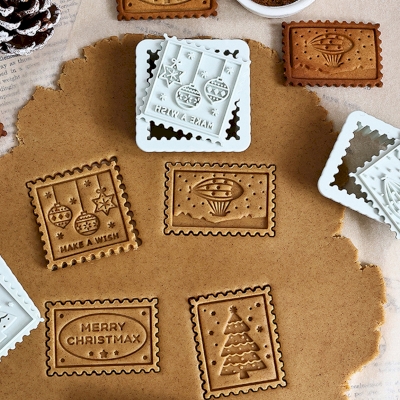 Set of 4 Stamp Cookie Molds, Christmas Spirit and Festive Designs