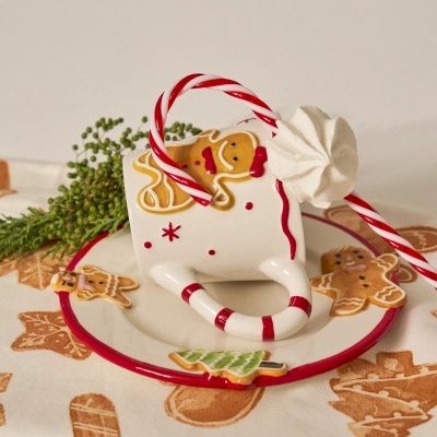 GINGY Christmas Plate, Embossed Gingerbread Design and Red Rim