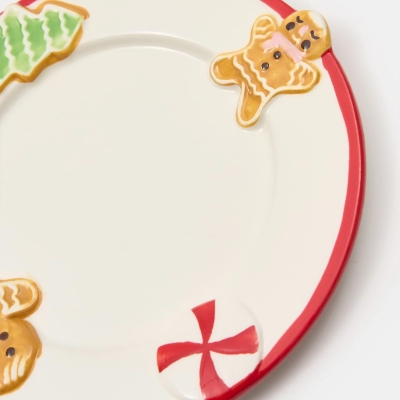 GINGY Christmas Plate, Embossed Gingerbread Design and Red Rim