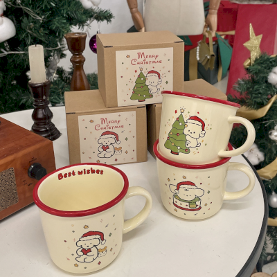 Christmas mug, cream-red rim, three designs to choose from, gift box