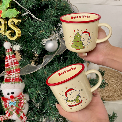 Christmas mug, cream-red rim, three designs to choose from, gift box