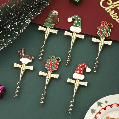 BELNOR Christmas Corkscrew, 6 Festive Designs in Gold Enamel Alloy