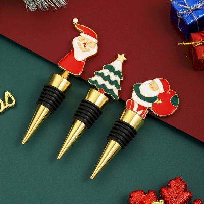Set of 3 NOËLIX Bottle Stoppers, Christmas Designs: Santa Claus and Christmas Tree
