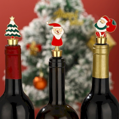 Set of 3 NOËLIX Bottle Stoppers, Christmas Designs: Santa Claus and Christmas Tree
