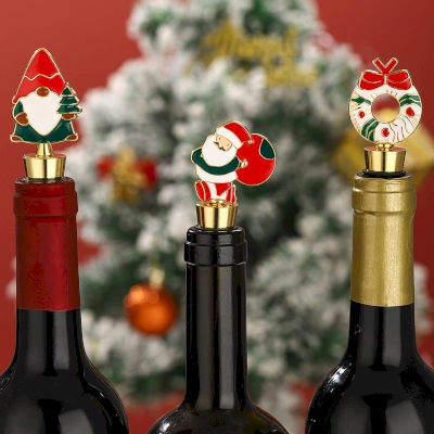 Set of 3 MERRYSET Bottle Stoppers, Christmas Santa Claus Wreath Elf