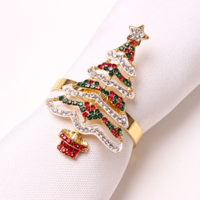 Set of 6 SAPINÉA napkin rings, gold Christmas tree adorned with multicolored rhinestones