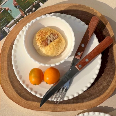 PERLINE Dinnerware Set, White Ceramic Plate and Bowl with Pearl Rim