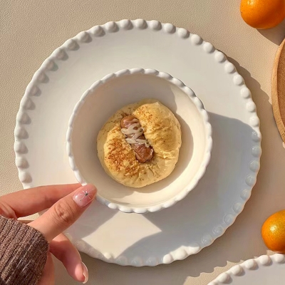 PERLINE Dinnerware Set, White Ceramic Plate and Bowl with Pearl Rim