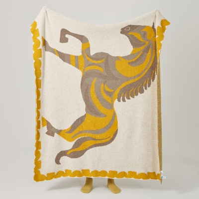 Plaid MARDAEN, Tricot Jacquard à Motif Cheval Abstrait, Esprit Nordique Contemporain 130×160 cm