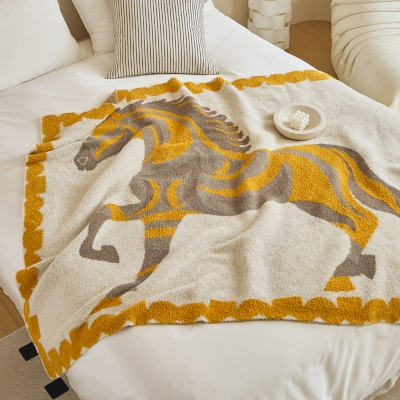 Plaid MARDAEN, Tricot Jacquard à Motif Cheval Abstrait, Esprit Nordique Contemporain 130×160 cm