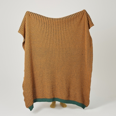 Plaid BRAMON, Tricot Chenille Bicolore, Finition Contrastée