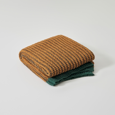 Plaid BRAMON, Tricot Chenille Bicolore, Finition Contrastée