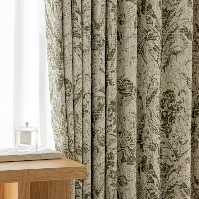 Rideau Sur Mesure ALVÉE, Tissu Jacquard Texturé, Motif Botanique Façon Gravure sur Bois