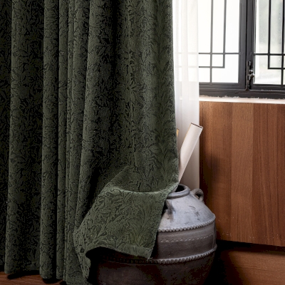 Rideau Sur Mesure ROSÉANE, Tissu Chenille Jacquard, Motif Rosier Sauvage Sculpté en Relief