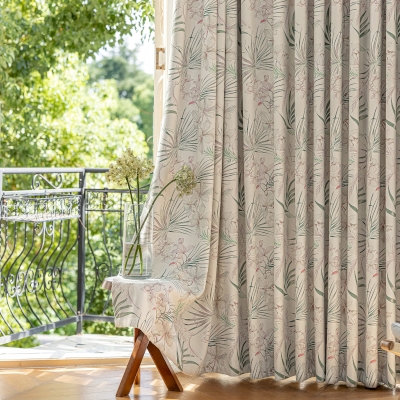 NALYRA Custom-Made Curtain, Printed Chenille Fabric, Watercolor Pattern of Tropical Ginger Flowers