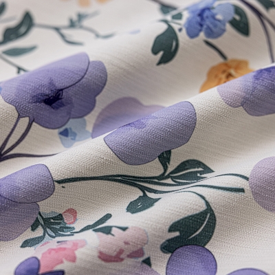 FLORÉVIA Custom-Made Curtain, Printed Chenille Fabric, Watercolor Pansies Pattern