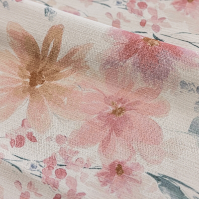 Custom-made FLORALYS curtain, printed chenille fabric, pastel watercolor daisy pattern