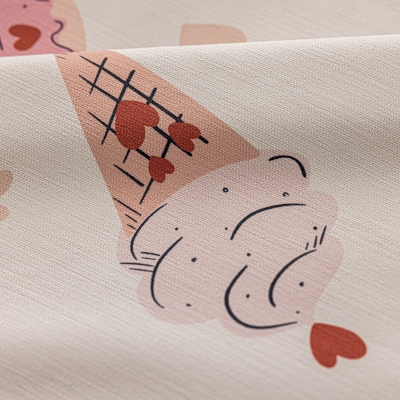 Custom-made children's curtain, DOUCINETTE, printed chenille fabric, romantic pink sweetness pattern