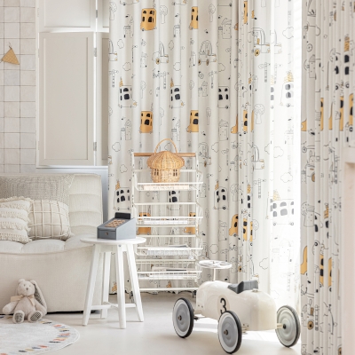 LUMICAR Custom-Made Children's Curtain, Printed Chenille Fabric, Happy Little Bus Pattern