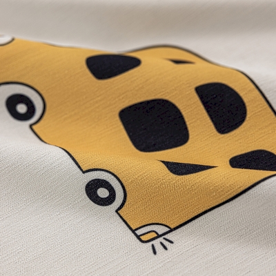 LUMICAR Custom-Made Children's Curtain, Printed Chenille Fabric, Happy Little Bus Pattern