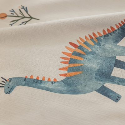 Custom-made children's curtain JURASSINO, printed chenille fabric, playful dinosaur pattern
