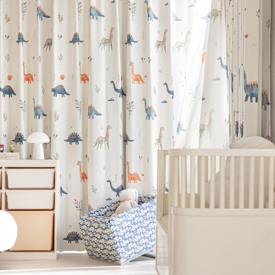 Custom-made children's curtain JURASSINO, printed chenille fabric, playful dinosaur pattern