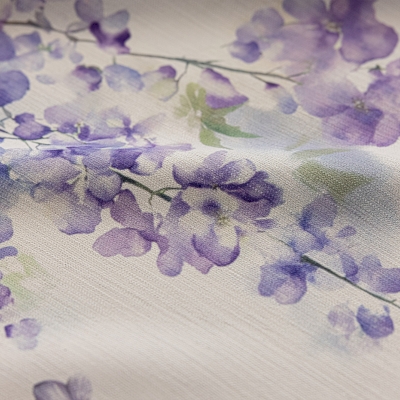 Rideau Sur Mesure FLORÉVINE, Tissu Chenille Imprimé, Motif Aquarelle Glycine et Papillons