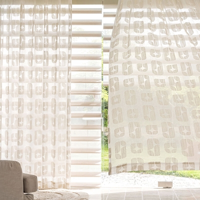 AURA Custom-Made Sheer Curtain, Cotton Blend Fabric, Woven Geometric Pattern