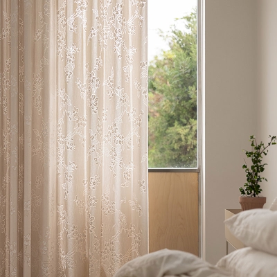 HANAMI Custom-Made Sheer Curtain, Burnout Fabric, Airy Plum Blossom Pattern