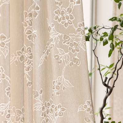 HANAMI Custom-Made Sheer Curtain, Burnout Fabric, Airy Plum Blossom Pattern