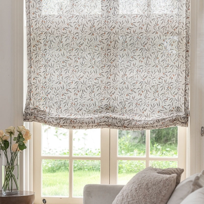 Store Bateau Sur Mesure OLIVIER, Tissu Aspect Lin, Motif Végétal aux Baies Subtiles