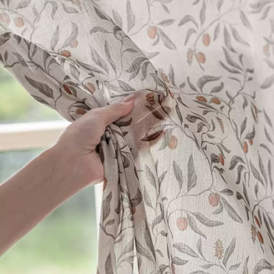 Store Bateau Sur Mesure OLIVIER, Tissu Aspect Lin, Motif Végétal aux Baies Subtiles