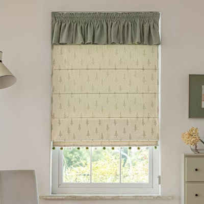 Store Bateau Enfant Sur Mesure BORÉALE, Tissu Chenille Jacquard à Paillettes, Motif Forêt Stylisée