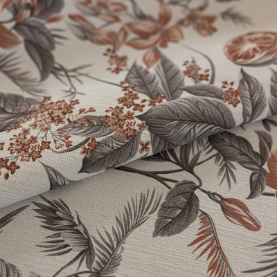 Custom-made curtain ORCHARD, Printed Chenille Fabric, Pomegranate and Autumn Foliage Pattern