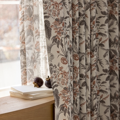 Custom-made curtain ORCHARD, Printed Chenille Fabric, Pomegranate and Autumn Foliage Pattern