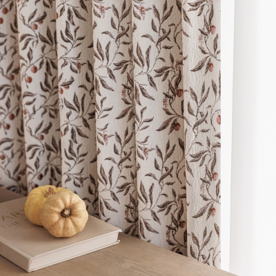 Rideau sur mesure OLIVERA, Tissu Jacquard Chenille, Motif Végétal aux Baies Subtiles