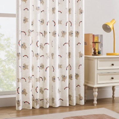 Rideau Enfant Sur Mesure ARCADIE, Tissu Lin-Polyester, Motifs Petits Éléphants et Guirlandes