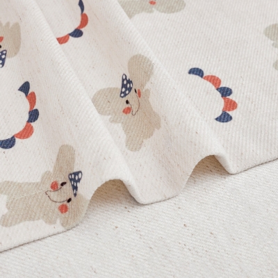 Rideau Enfant Sur Mesure ARCADIE, Tissu Lin-Polyester, Motifs Petits Éléphants et Guirlandes