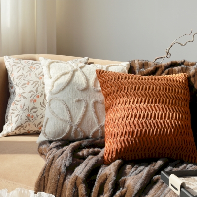 Coussin FLORALIE, Tissu Chenille Jacquard Texturé, Style Campagne Française