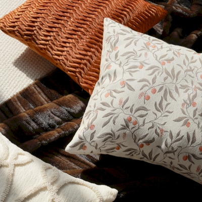 Coussin FLORALIE, Tissu Chenille Jacquard Texturé, Style Campagne Française