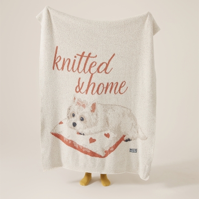 Plaid ESMÉE, Maille Jacquard Douce, Motif Chiot Westie Illustré, 130 × 160 cm