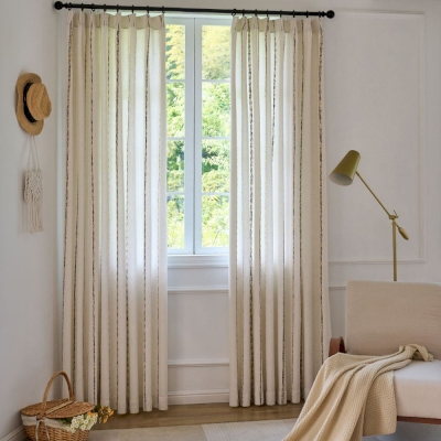 Rideau Sur Mesure ALMA, Tissu Coton-Lin, Rayures Artisanales Tissées